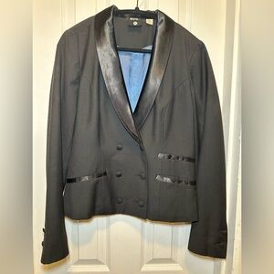 BDG Black Double-Breasted Blazer with Satin Accents
